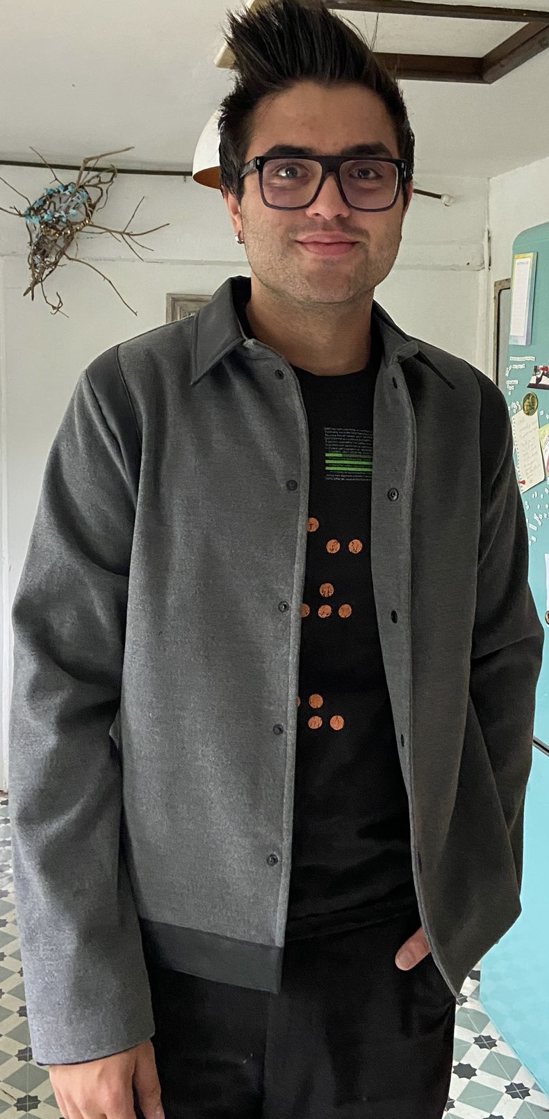 Unisex jacket, cashmere, faux leather, satin lining